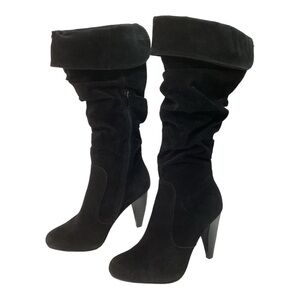 Qupid Black Faux Suede Simi- Slouch Tall Heeled Boots -‎ Women’s Size 6